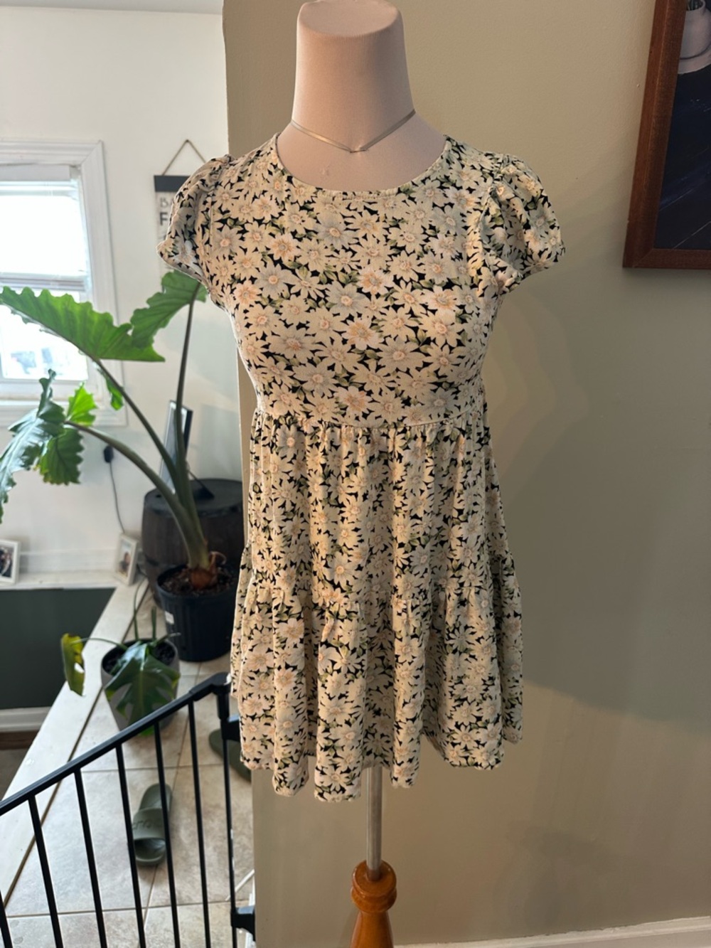 American Eagle Outfitters Cream Dress with Green Floral Print